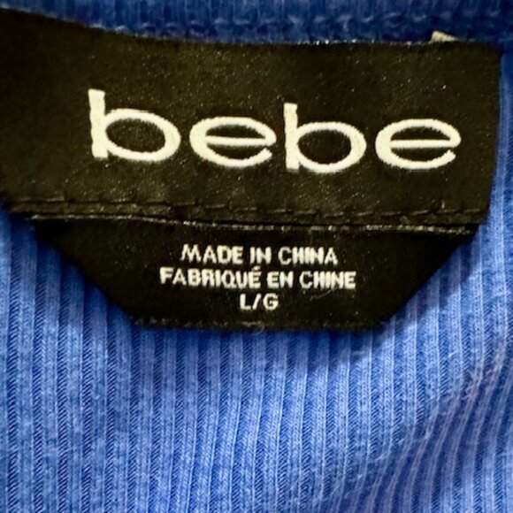 Bebe Ribbed Racerback Blue Rhinestone Tank Womens Size Large - Picture 3 of 3